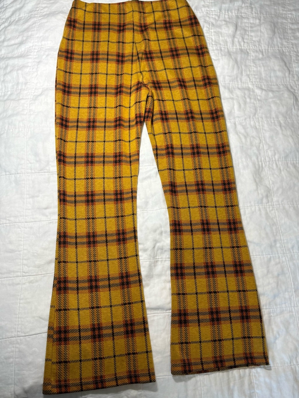 Urban Outfitters Yellow Plaid Stretchy Knit Wide Leg Pants M